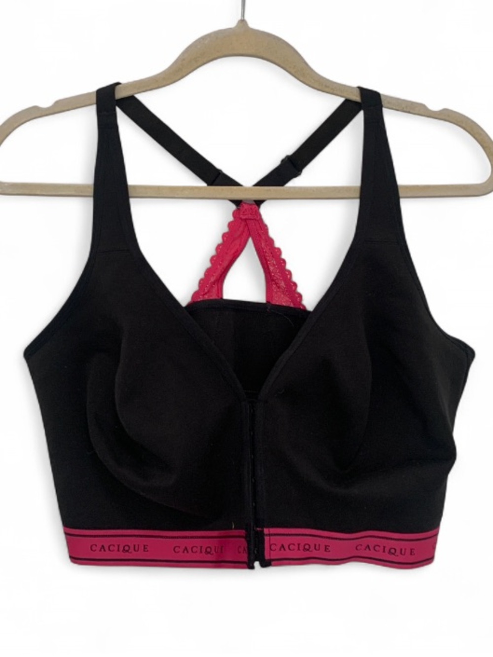 Cacique Unlined Full Coverage No Wire Black & Pink Supportive Bralette